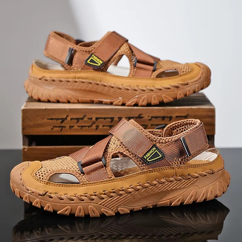 Men's Genuine Leather Roman Sandals – Casual Outdoor Summer Beach Shoes