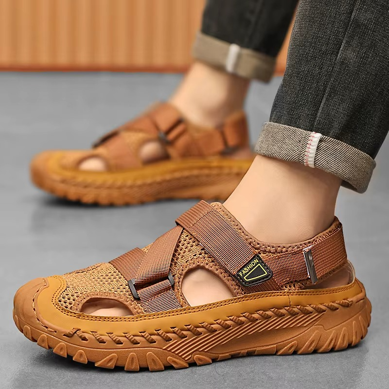 Men's Genuine Leather Roman Sandals – Casual Outdoor Summer Beach Shoes
