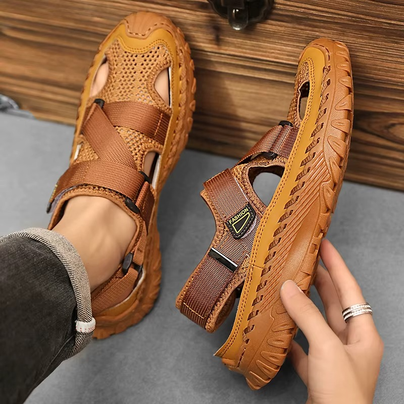 Men's Genuine Leather Roman Sandals – Casual Outdoor Summer Beach Shoes