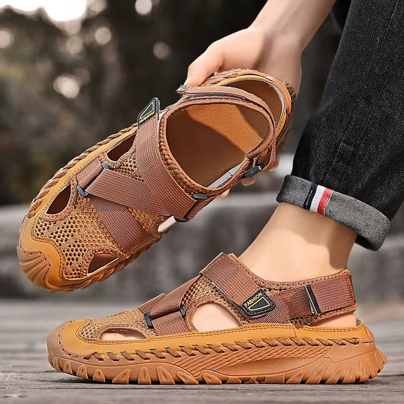 Men's Genuine Leather Roman Sandals – Casual Outdoor Summer Beach Shoes