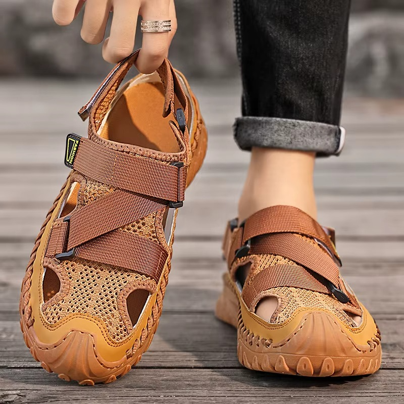 Men's Genuine Leather Roman Sandals – Casual Outdoor Summer Beach Shoes