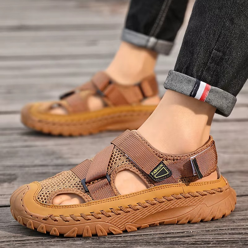 Men's Genuine Leather Roman Sandals – Casual Outdoor Summer Beach Shoes