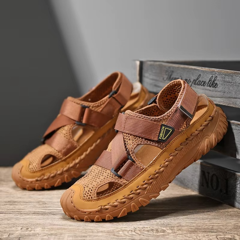 Men's Genuine Leather Roman Sandals – Casual Outdoor Summer Beach Shoes