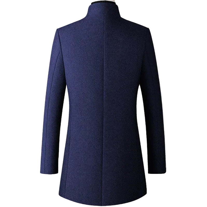 High-End Stand Collar Men’s Trench Coat – Korean Business Style