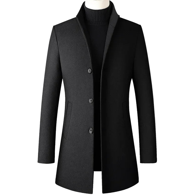 High-End Stand Collar Men’s Trench Coat – Korean Business Style