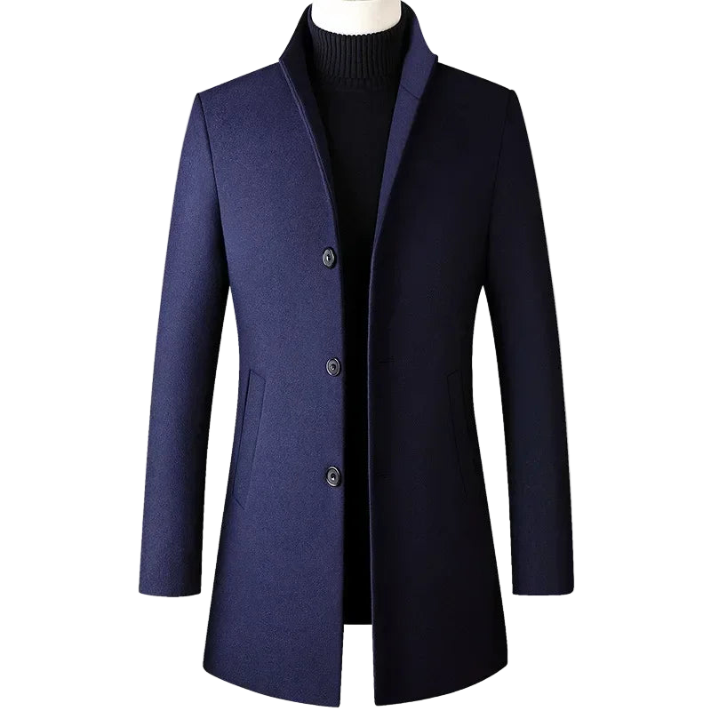 High-End Stand Collar Men’s Trench Coat – Korean Business Style