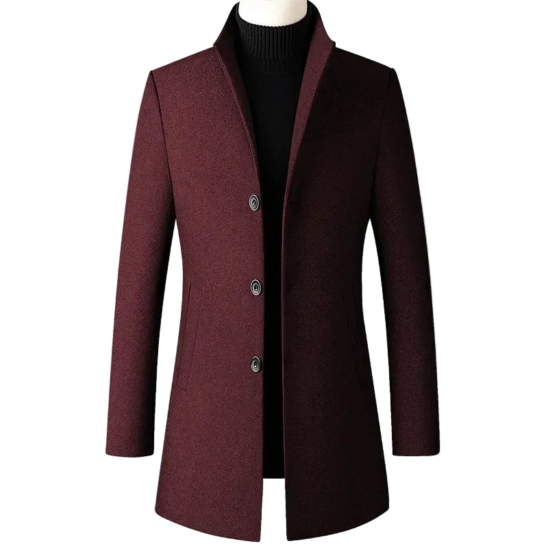 High-End Stand Collar Men’s Trench Coat – Korean Business Style