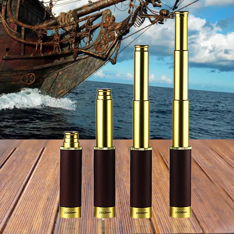 Vintage Pirate Monocular Telescope – 25x30mm Brass Spyglass + Free Leather Carry Case 🎁