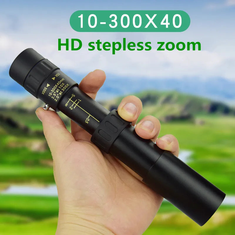 10–300x40 HD Monocular Telescope + Free Tripod and Phone Clip 🎁