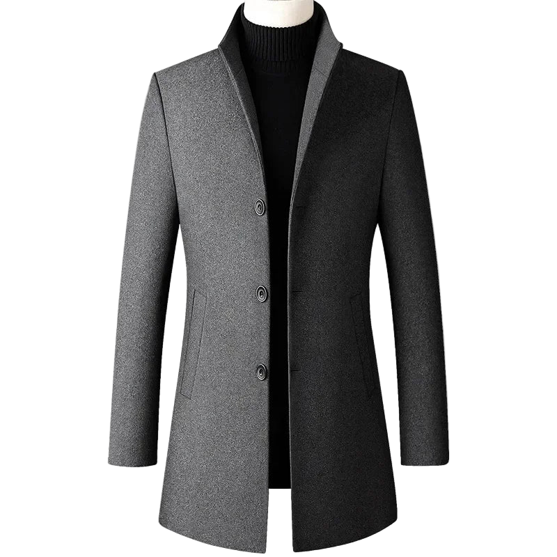 High-End Stand Collar Men’s Trench Coat – Korean Business Style