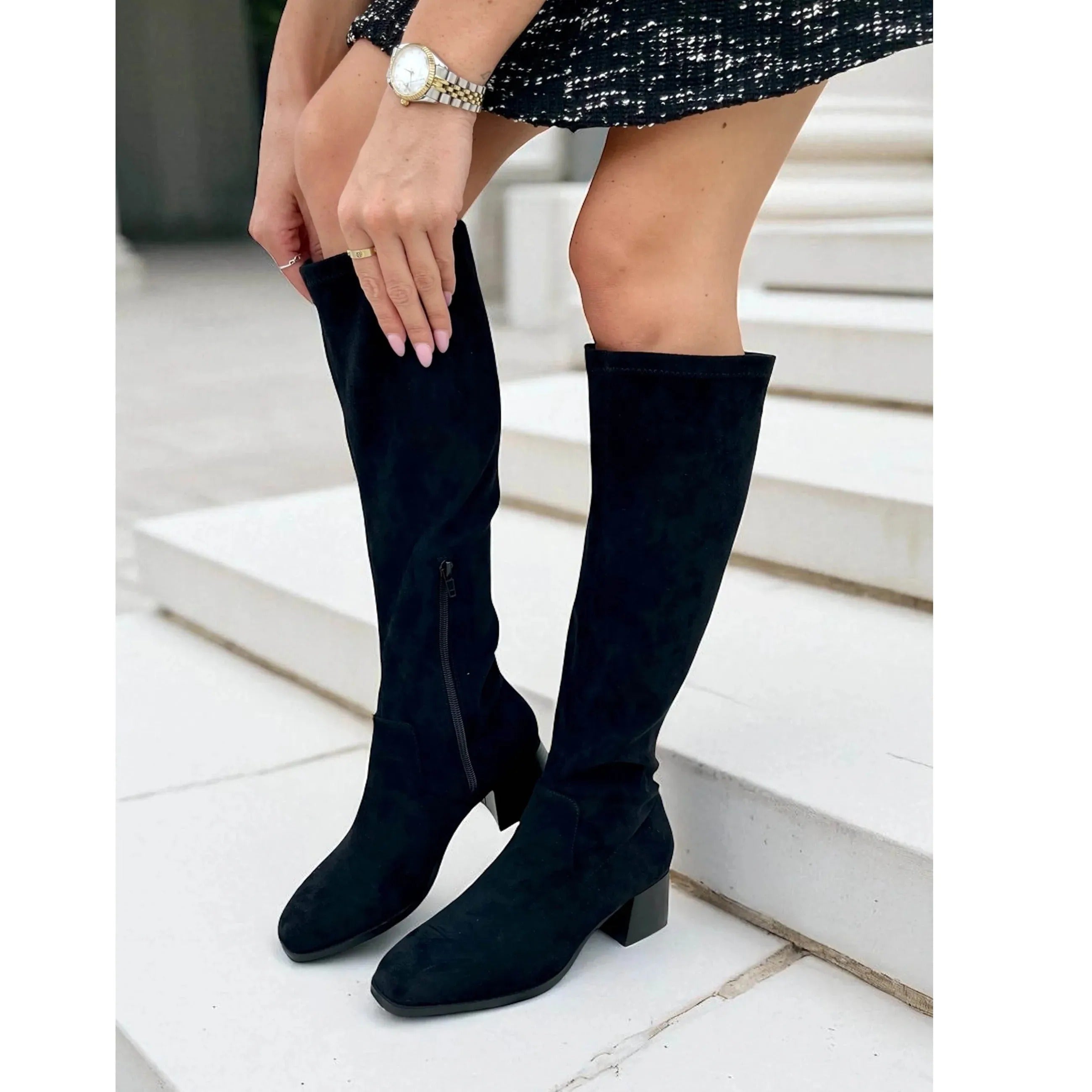 Faux Suede Knee High Stretch Boot