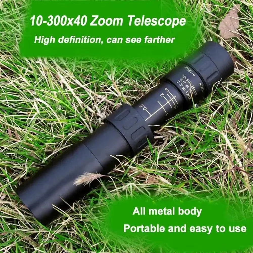 10–300x40 HD Monocular Telescope + Free Tripod and Phone Clip 🎁