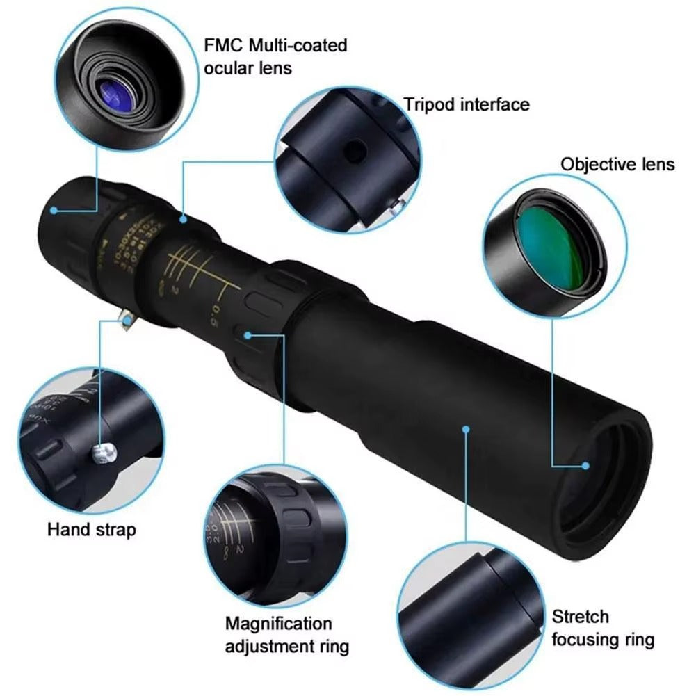 10–300x40 HD Monocular Telescope + Free Tripod and Phone Clip 🎁